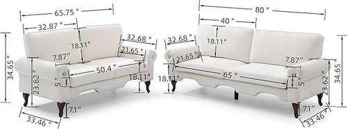 2 Piece Sectional Sofa Set, 2+3 Seat Convertible Couch with Movable Pillows, Upholstered Couches for Living Room, Beige