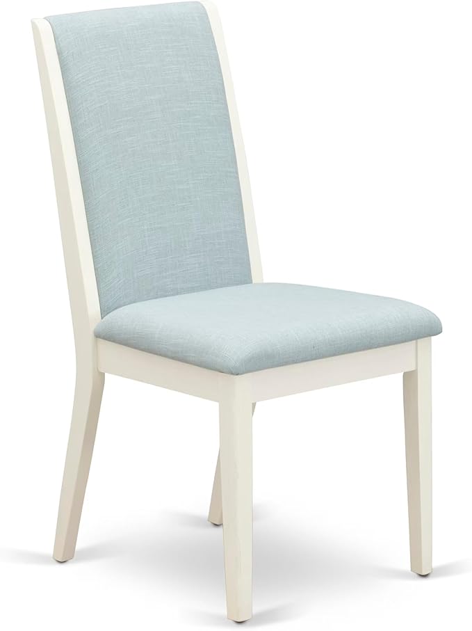 East West Furniture V097LA015-7 7 Piece Dinette Set Consist of a Rectangle Dining Table with V-Legs and 6 Baby Blue Linen Fabric Parson Dining Room Chairs, 40x72 Inch, Multi-Color