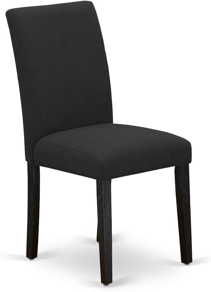 East West Furniture X697AB624-7 7 Piece Modern Dining Table Set Consist of a Rectangle Wooden Table with X-Legs and 6 Black Color Linen Fabric Upholstered Chairs, 40x72 Inch, Multi-Color