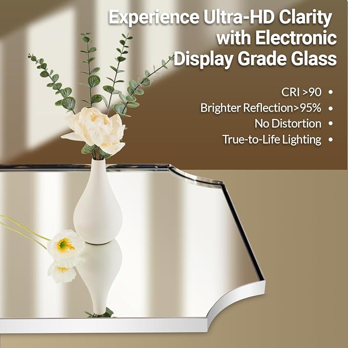 ANDY STAR 24x36 Inch Chrome Mirror, Scalloped Bathroom Mirror, Polished Chrome Framed Mirror in Anti-Rust Stainless Steel Metal Thin Frame Deep 1’’, Unique Scalloped Edge Design