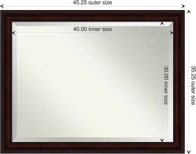Amanti Art Brown Wall Mirror 35x45 Coffee Bean Brown Rectangle Bathroom Mirror for Wall Decor Living Room, X-Large Casual Frame, Hangs Horizonally and Vertically, Bathroom Decor, Beveled Edge from WI
