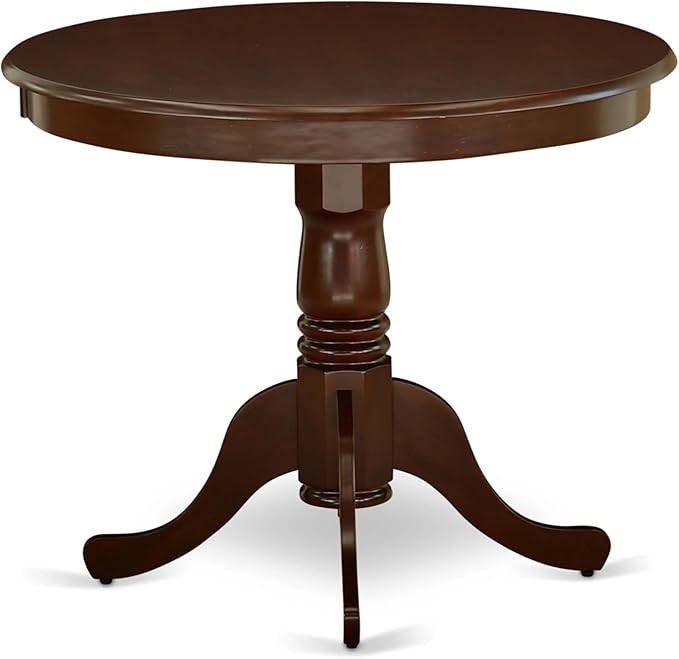 East West Furniture ANAB5-MAH-18 5 Piece Dining Table Set for 4 Includes a Round Kitchen Table with Pedestal and 4 Coffee Linen Fabric Upholstered Chairs, 36x36 Inch, Mahogany