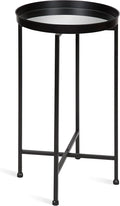 Kate and Laurel Celia Round Metal Foldable Accent Table with Mirror Tray Top, Black