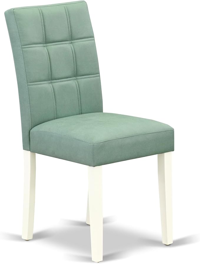 East West Furniture DOAS9-LWH-43 9 Piece Mid Century Modern Dining Table Set Consists A Wooden Dining Table and 8 Willow Green Polyester Fabric Upholstered Chairs, Linen White