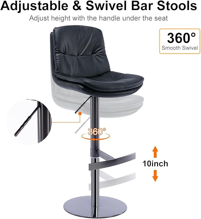CozyRain Bar Stools Adjustable Stainless Steel Swivel Barstool with Back and Footrest,Modern Faux Leather Upholstered Bar Chairs for Home,Kitchen,Bar, Counter Black/Light Brown (Black)