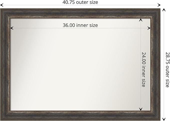 Amanti Art Brown Bathroom Mirror for Over Sink, 29x41 Alta Rustic Char Rectangle Vanity Mirror, Large Country Rustic Frame, Hangs Horizonally and Vertically, Bathroom Wall Decor, Non-Beveled Edge
