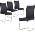 Dining Chairs Set, Kitchen Modern Metal Chairs with Faux Leather Padded Seat High Back and Sturdy Chrome Legs, Chairs for Dining Room (Black, Set of 4)