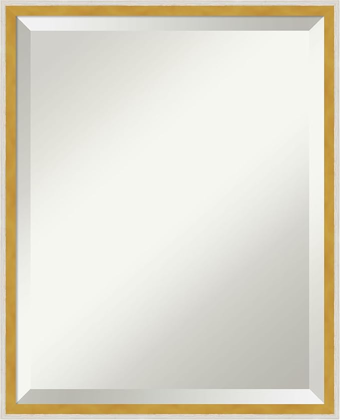Amanti Art White Bathroom Mirror for Over Sink, 21x17 Paige White Gold Rectangle Vanity Mirror, Small Modern Contemporary Wood Frame, Hangs Horizonally and Vertically, Bathroom Wall Decor, Beveled