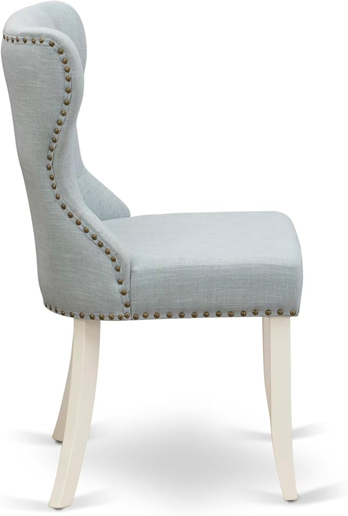 East West Furniture V077SI215-7 7 Piece Dining Room Furniture Set Consist of a Rectangle Dining Table with V-Legs and 6 Baby Blue Linen Fabric Parsons Chairs, 40x72 Inch, Multi-Color