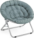 MoNiBloom Round Folding Saucer Chair for Bedroom Living Room Dorm Foldable Metal Frame Comfy Soft Lounge Lazy Cozy Moon Chair for Teens (Teal)