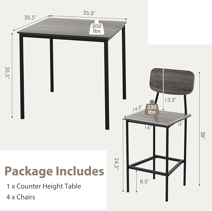 Tangkula Counter Height Dining Table Set, Bar Table and Chairs, Pub Table and Chairs Set of 4, Space-Saving Dinette Set for Breakfast Nook