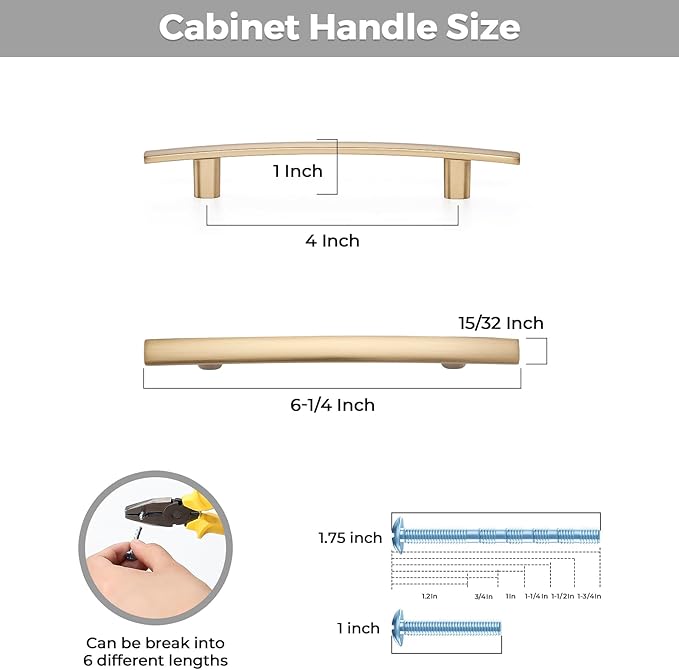 5 Pack Cabinet Handles 4" Hole Center - Curved Cabinet Pulls Champagne Bronze Drawer Pulls for Kitchen Cupboard Solid Handles for Dresser Drawer Arch Closet Hardware