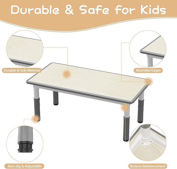 GarveeHome Kids Table and 4 Chairs Set, Height Adjustable Toddler Table and Chair Set for 4, Graffiti Desktop, Non-Slip Children Table for Home Daycare Preschool for Ages 2-8, Grey