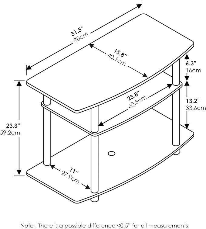 Furinno Turn-N-Tube No Tools 3-Tier Entertainment Center TV Stand for TV up to 32 Inch, Plastic Round Tubes, Dark Walnut