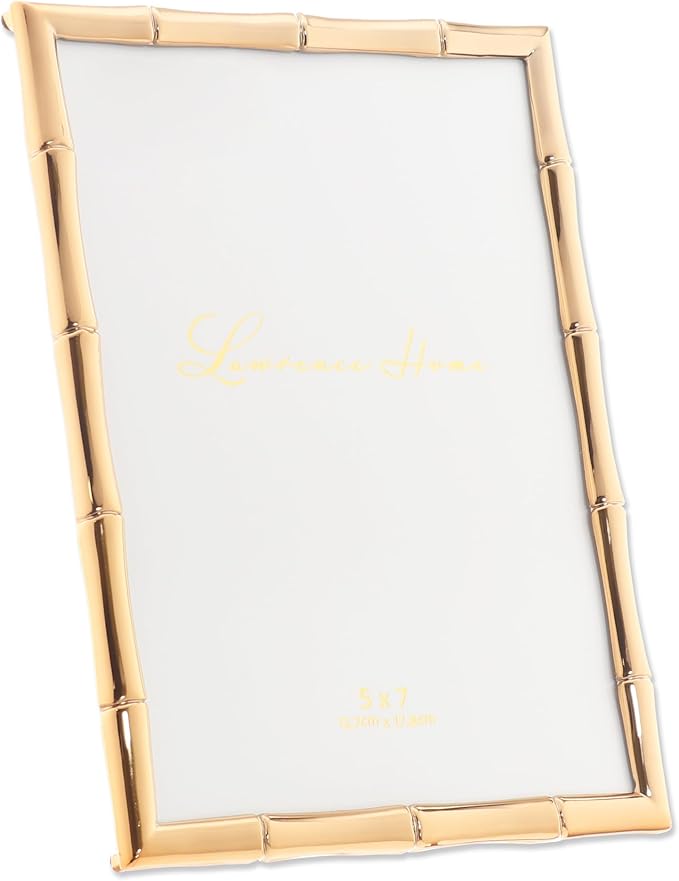 Lawrence Frames 5" W x 7" H Gold Metal Picture Frame with Bamboo Design (712257)