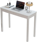 Solid Wood Desk with Drawers - 39 x 16 Inch Narrow Desks, Mid Century Modern Desks, Rubber Wood Study Table, Small Writing Desk for Small Spaces|Bedroom - White