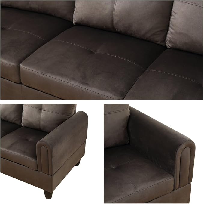 Convertible Sectional Couch, Large L Shaped Couch with Storage, Modern Modular 5-Seat Sectional Sofa with Ottomans for Living Room and Office, Dark Brown