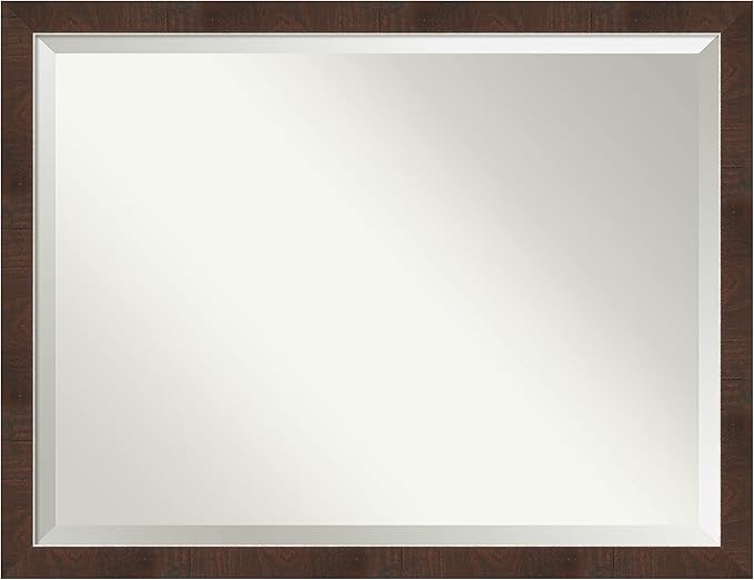 Amanti Art Brown Bathroom Mirror for Over Sink, 33x43 Wildwood Brown Narrow Rectangle Vanity Mirror, X-Large Rustic Farmhouse Frame, Hangs Horizonally and Vertically, Bathroom Wall Decor, Beveled Edge