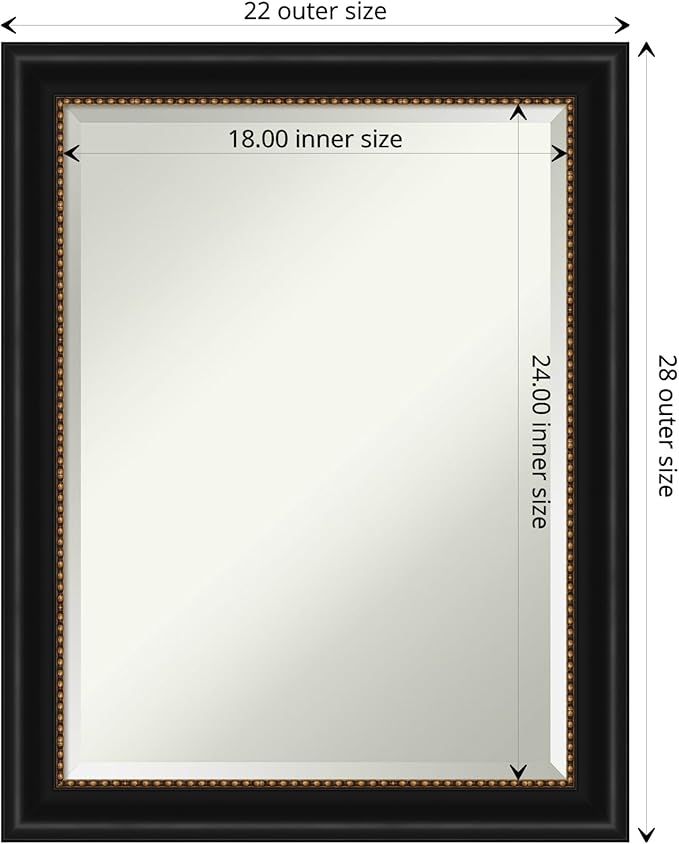 Amanti Art Black Bathroom Mirror for Over Sink, 28x22 Manhattan Black Rectangle Vanity Mirror, Medium Traditional Frame, Hangs Horizonally and Vertically, Bathroom Wall Decor, Beveled Edge