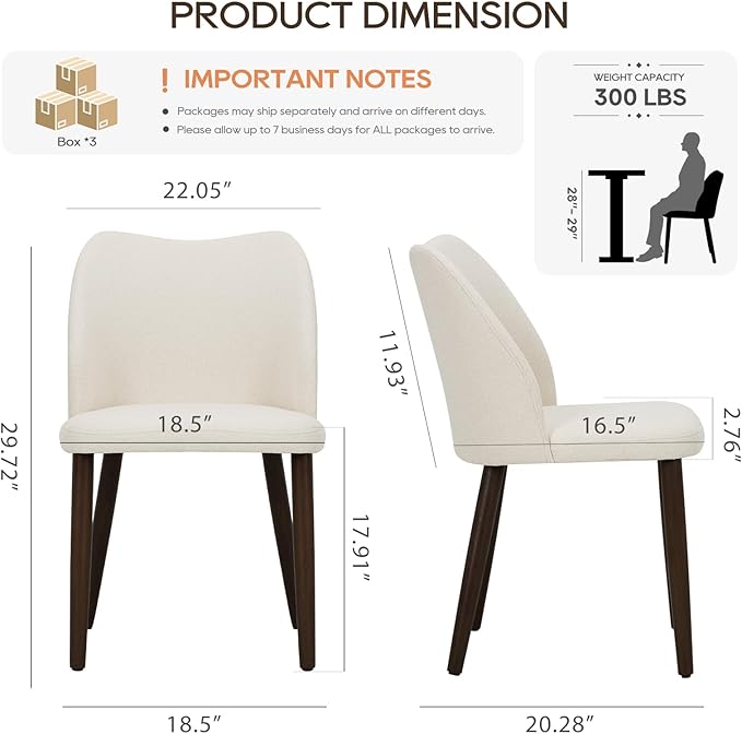 COLAMY Upholstered Dining Chairs Set of 6, Modern Fabric Dining Room Kitchen Side Chair with Padded Seat and Wood Legs for Restaurant/Cafe, Beige