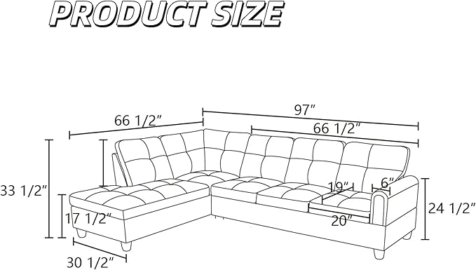 L Shaped Couch Sectional Couches with Chaise, 3 Pieces Modular Convertible Sofa for Living Room Furniture Sets and Small Apartment Faux Leather, Pearl White