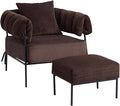 HollyHOME Modern Velvet Accent Chair with Ottoman, Upholstered Comfy Reading Chair and Footstool, Fabric Large Lazy Arm Chair and Stool, Lounge Sofa Chair for Living Room, Bedroom, Coffee Chair&Stool