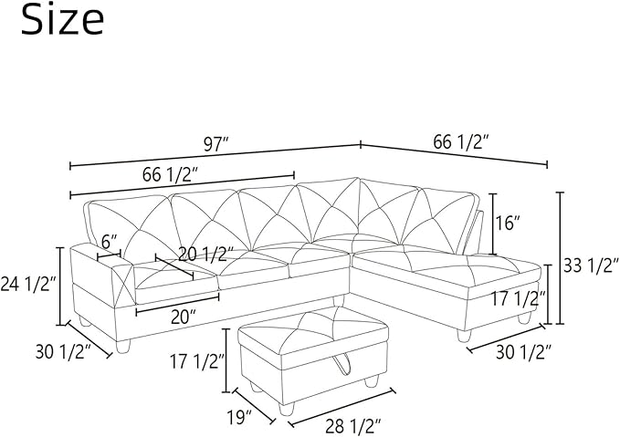 NAYSAYE L Shaped Couch, Modular Sectional Couch with Ottoman Storage, Modern Lounge Sofa Convertible Sectional Couches for Living Room, Apartment, Grey