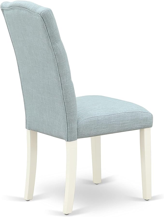 East West Furniture DOCE5-LWH-15 5 Piece Dining Set Includes a Rectangle Dining Room Table with Butterfly Leaf and 4 Baby Blue Linen Fabric Upholstered Chairs, 42x78 Inch, Linen White