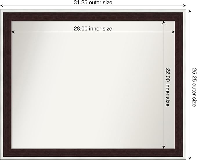 Amanti Art Bathroom Mirror for Over Sink, 25x31 Maya Espresso Silver Rectangle Vanity Mirror, Large Modern Contemporary Frame, Hangs Horizonally and Vertically, Bathroom Wall Decor, Non-Beveled Edge