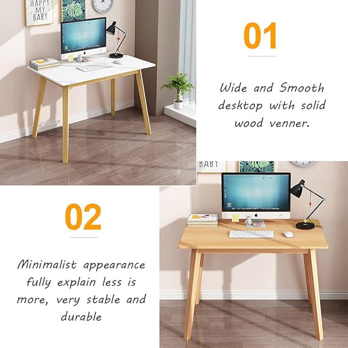 IOTXY Simple Wooden Writing Desk - Modern Minimalist Style PC Laptop Computer Workbench with Solid Wood Legs, 39" W Home Office Work Table for TV Stand Music Video Live Broadcast Workstation, Walnut