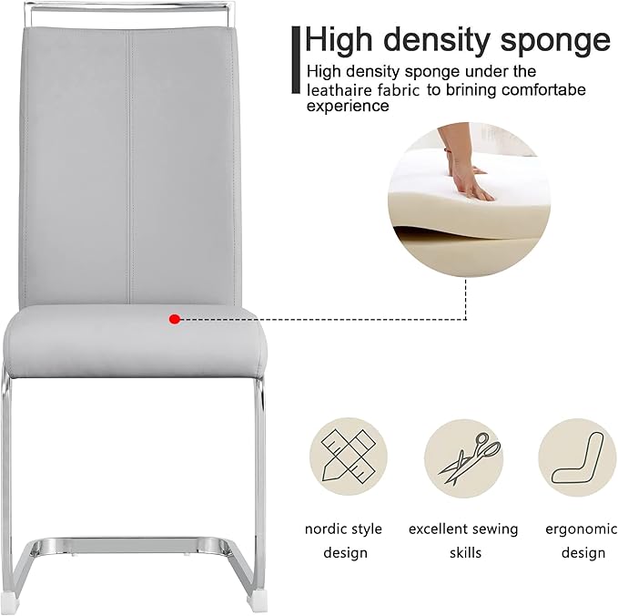 Modern Dining Chairs Set of 8, High Back Kitchen Chairs,Faux Leather Side Chair with Metal Legs, Easy to Clean Upholstered Dining Chairs, Ideal for Living Room(Silver Leg)