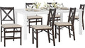 COLAMY 60 Inch Rectangular Kitchen Dining Table for 6, Modern Farmhouse Dining Table Set for 6, Wood Dining Table and Folding Dining Chairs for Kitchen, Dining Room, Restaurant, White/Beige