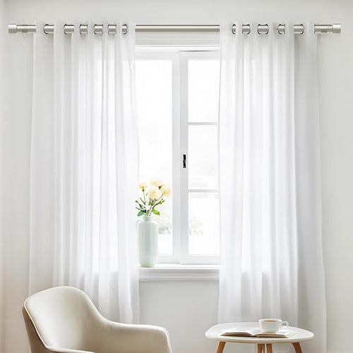 2 Pack Curtain Rods for Windows 48 to 84 Inch(4-7ft), 1 Inch Brushed Nickel Adjustable Heavy Duty Curtain Rod Set, Modern Style Drapery Rods for Bedroom Living Room, Size 32"- 90"