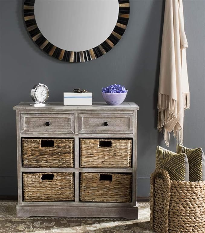 SAFAVIEH American Homes Collection Herman Whitewash Wicker Basket Storage Unit