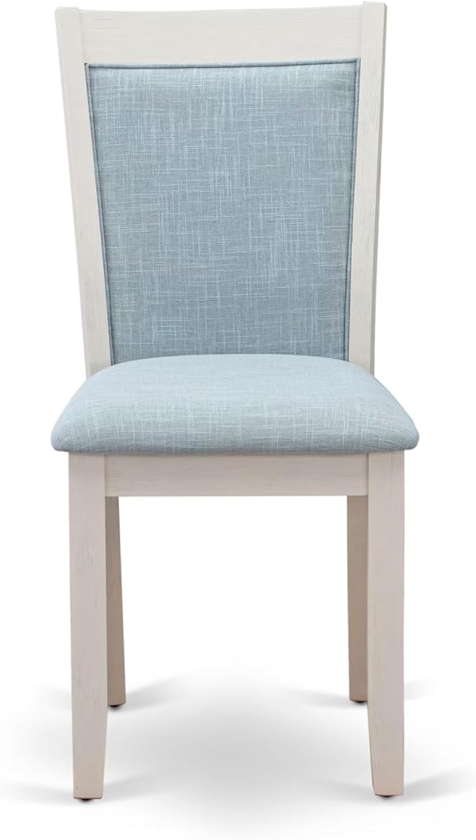 East West Furniture V027MZ015-7 7 Piece Dining Table Set Consist of a Rectangle Kitchen Table with V-Legs and 6 Baby Blue Linen Fabric Upholstered Chairs, 40x72 Inch, Multi-Color