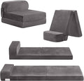 Tiita Folding Sofa Bed for Kids, Toddler Fold Out Couch Bed with Removable Cover, Kids Futon Sleeper Chair Folding Bed Mattress for Kids Room, Living Room, Guest Room,Gray