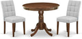 East West Furniture ANAS3-AWA-27 3 Piece Modern Dining Set consists A Dinning Table and 2 Light Gray Polyester Fabric Dinner Chairs, Antique Walnut