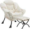 Lazy Chair with Folding Ottoman Modern Large Accent Chair,Contemporary Lounge Leisure Sofa Chair with Armrests Upholstered Sofa Armchair Reading Chair for Bedroom,Dorm & Office (Beige-f)