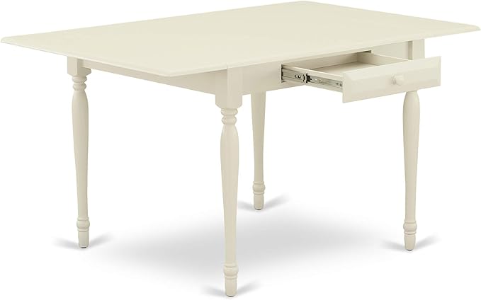 East West Furniture MZKE5-LWH-W 5 Piece Dining Room Furniture Set Includes a Rectangle Kitchen Table with Dropleaf and 4 Dining Chairs, 36x54 Inch, Linen White