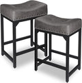 Counter Height Bar Stools Set of 2, Bar Stools for Kitchen Counter, 24 Inch Counter Stools Saddle Barstools with Metal Base for Pub, Bar, Kitchen Dining Room(Grey)