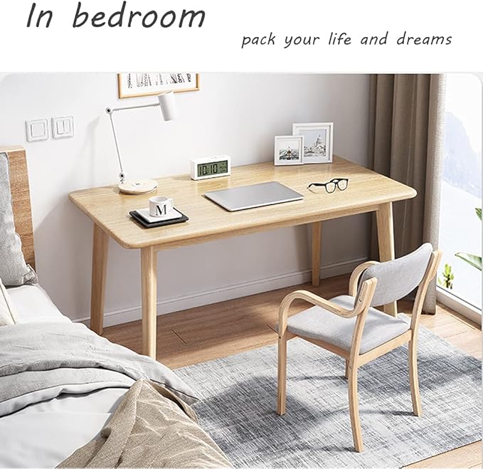 IOTXY Simple Wooden Writing Desk - Modern Minimalist Style PC Laptop Computer Workbench with Solid Wood Legs, 39" W Home Office Work Table for TV Stand Music Video Live Broadcast Workstation, Walnut