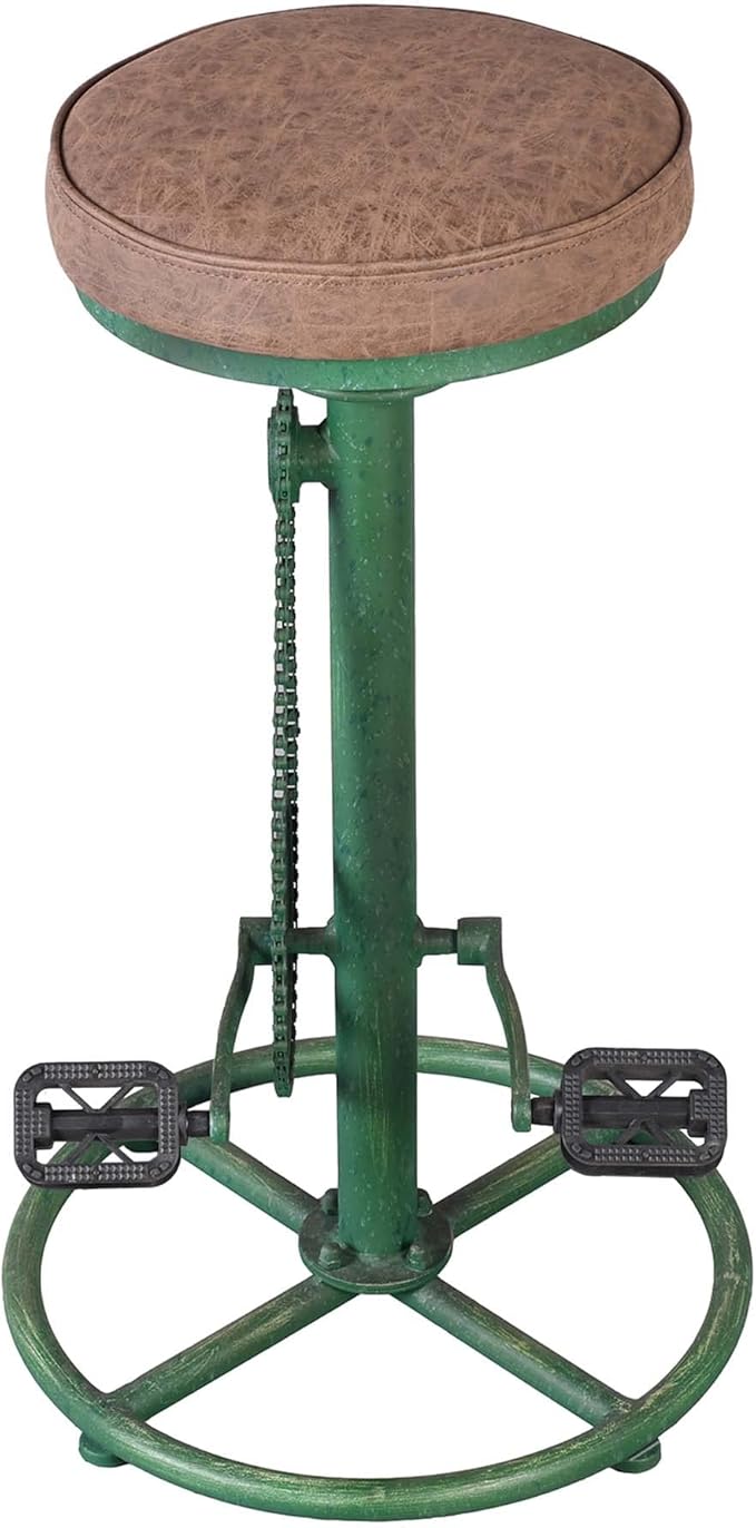 Topower Vintage DIY Bar Stool Bicycle Chain Iron Pedal Retro Industrial Height Adjustable Bicycle Wheel Design bar Chair Set of 2 Antique Green