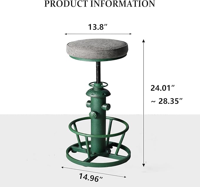 Vintage Bar Stool with Swivel PU Seat 25-31inch Height Adjustable Farmhouse Kitchen Island Stool Industrial Coffee Chairs Extra Guest Seating