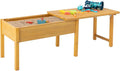BIRASIL Wooden Kids Sensory Tables with Folding Lid, Activity Table for Children, Elevated Play Tables with Storage for Indoor Outdoor, Yellow