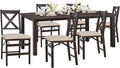 COLAMY 60 Inch Rectangular Kitchen Dining Table for 6, Modern Farmhouse Dining Table Set for 6, Wood Dining Table and Folding Dining Chairs for Kitchen, Dining Room, Restaurant, Brown/Beige