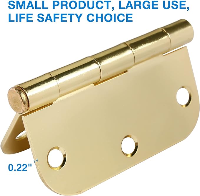 18 Pack Interior Door Hinges Polished Brass 3.5 inch X 3-1/2" 5/8 Radius,3 ½"Gold Round Standard Hinge for Single Doors DIY Assembly Bi-fold Table Hardware Kit House Accessories Home Eseentials