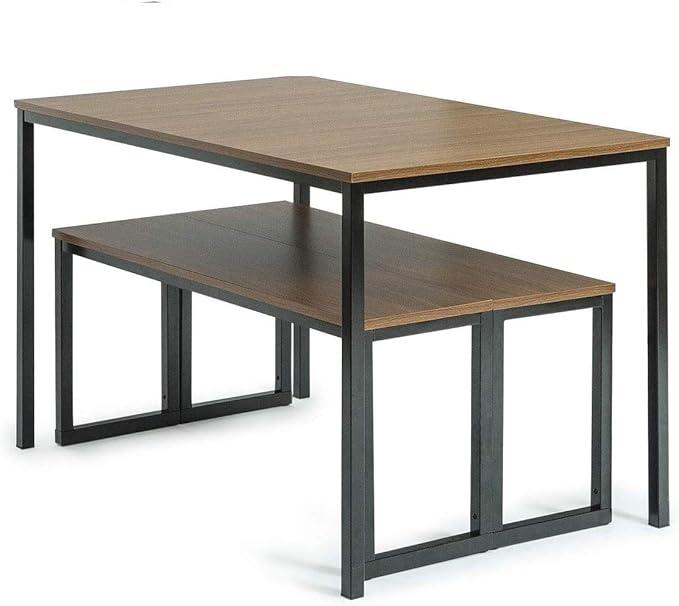 ZINUS 48 Inch Louis Metal Frame Table with Benches 3 Piece Dining Set, Easy Assembly, Brown
