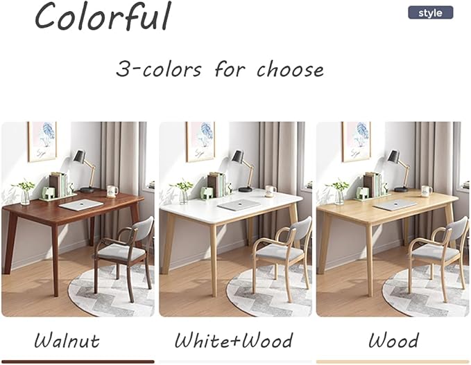 IOTXY Simple Wooden Writing Desk - Modern Minimalist Style PC Laptop Computer Workbench with Solid Wood Legs, 47" W Home Office Work Table for TV Stand Music Video Live Broadcast Workstation, White