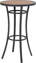 Bar Height Patio Table, 40-Inch Outdoor Pub Table Bistro Table with Wooden-Like Table Top & Metal Frame