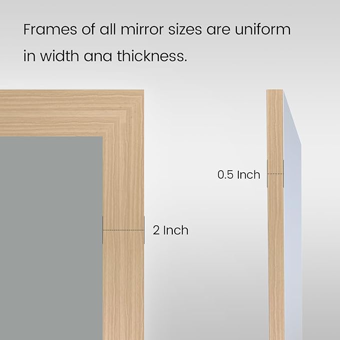 Amorho 50 X30 Inch Bathroom Mirror for Wall, Oak Wood Grain Metal Framed Mirror, Anti-Rust, Hang Horizontally/Vertically, Suitable for Bedroom, Farmhouse, Bathroom, Decorative